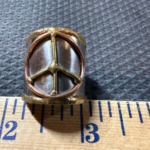 Anju Multi-Tone Peace Sign Statement Ring - Gold & Bronze